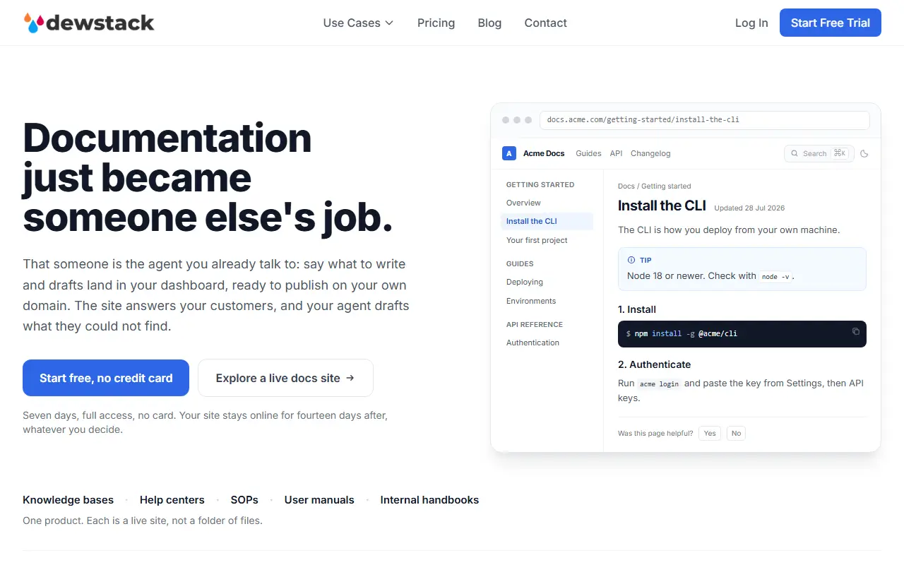 Dewstack homepage screenshot