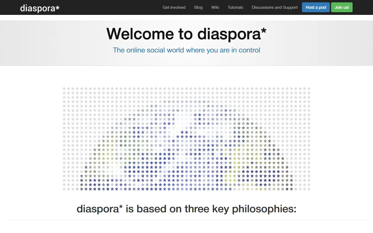 diaspora* homepage screenshot
