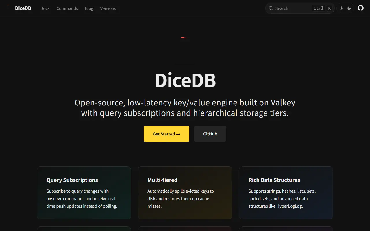 DiceDB homepage screenshot