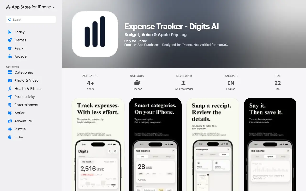 Digits homepage screenshot