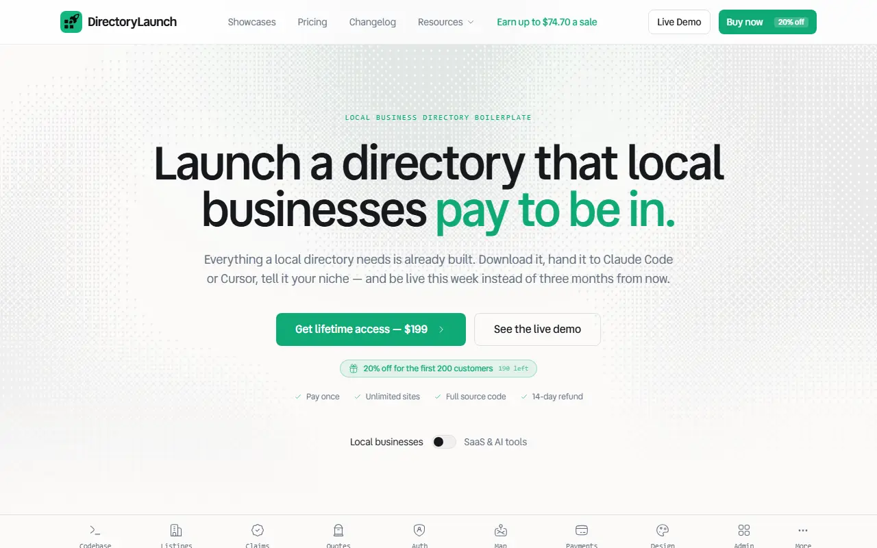 Directory Launch homepage screenshot