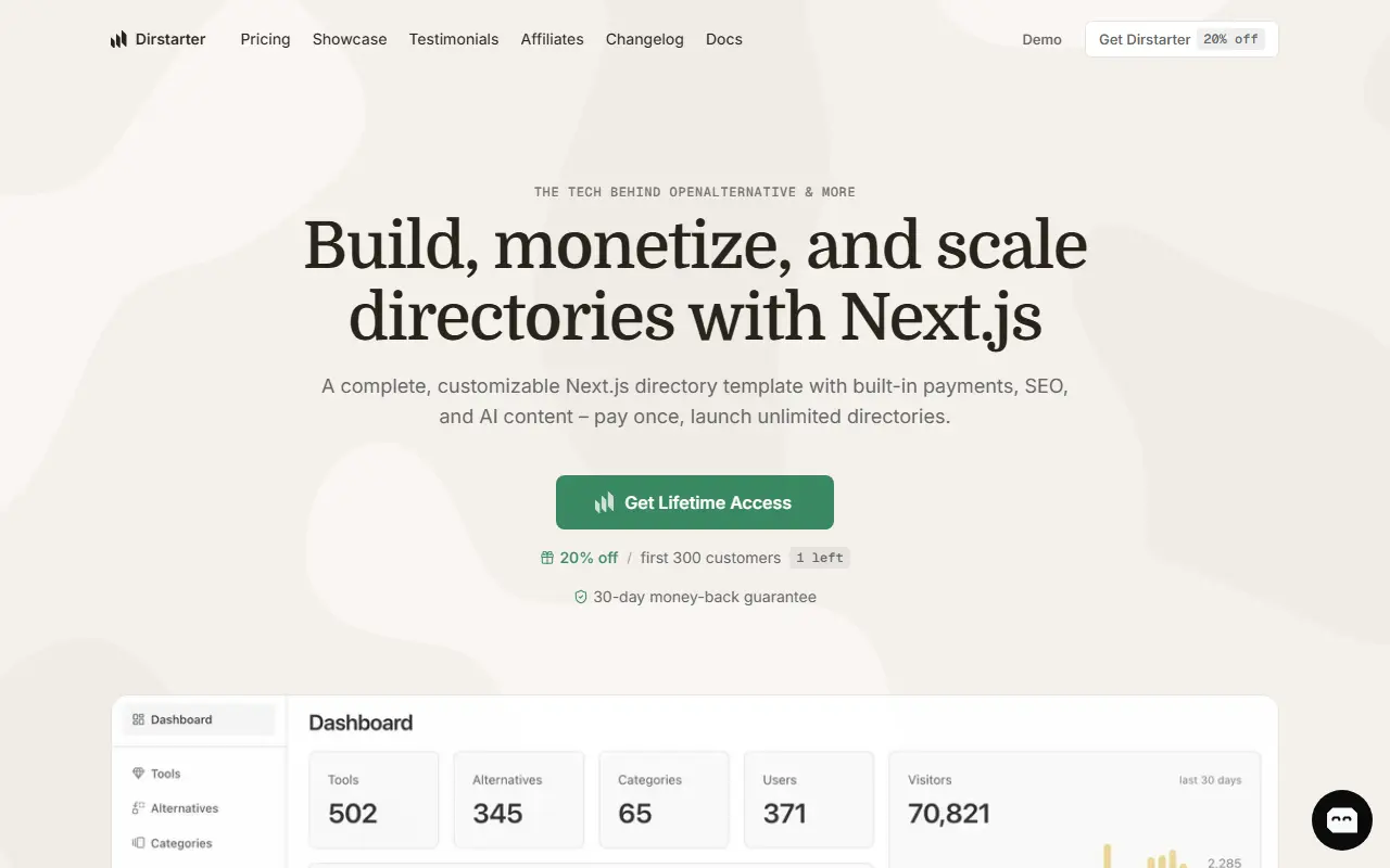 Dirstarter homepage screenshot