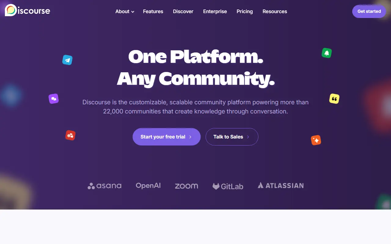 Discourse homepage screenshot