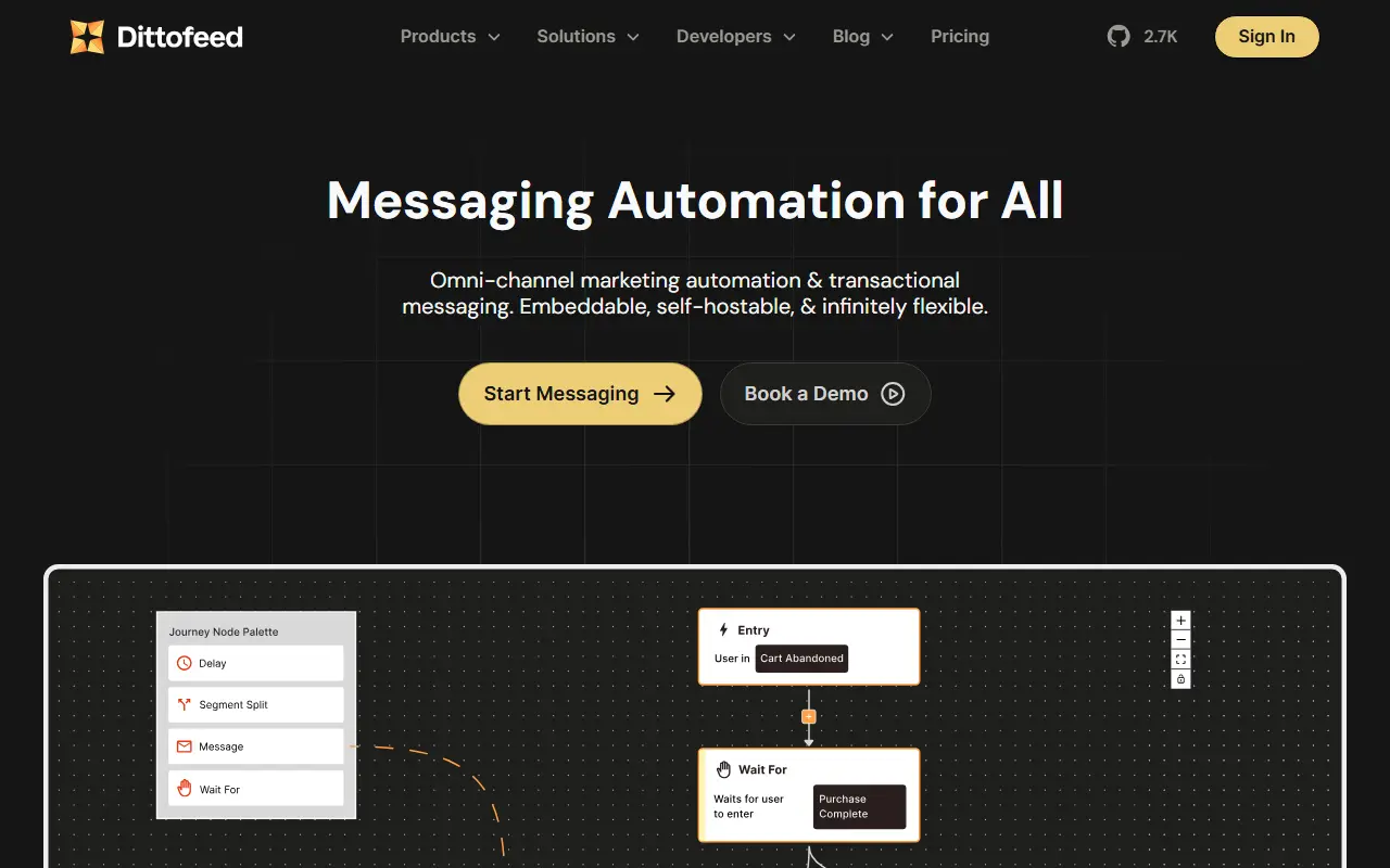 Dittofeed homepage screenshot