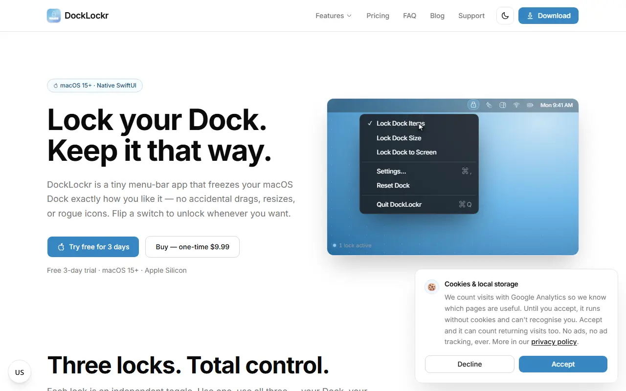 DockLockr homepage screenshot