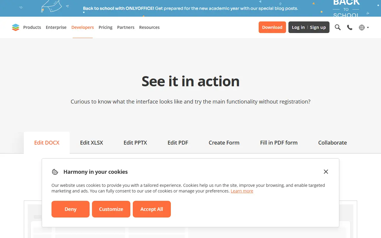 ONLYOFFICE Docs homepage screenshot
