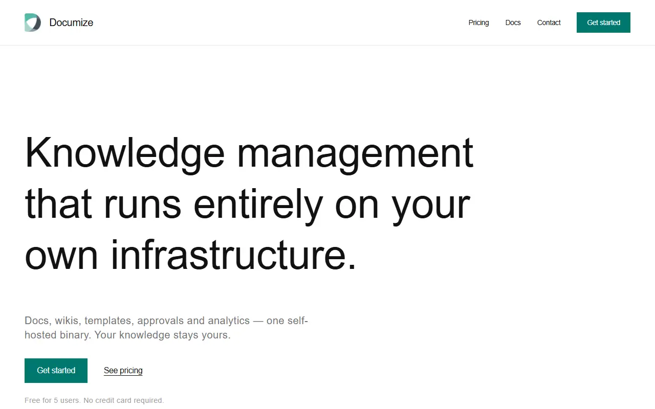 Documize homepage screenshot