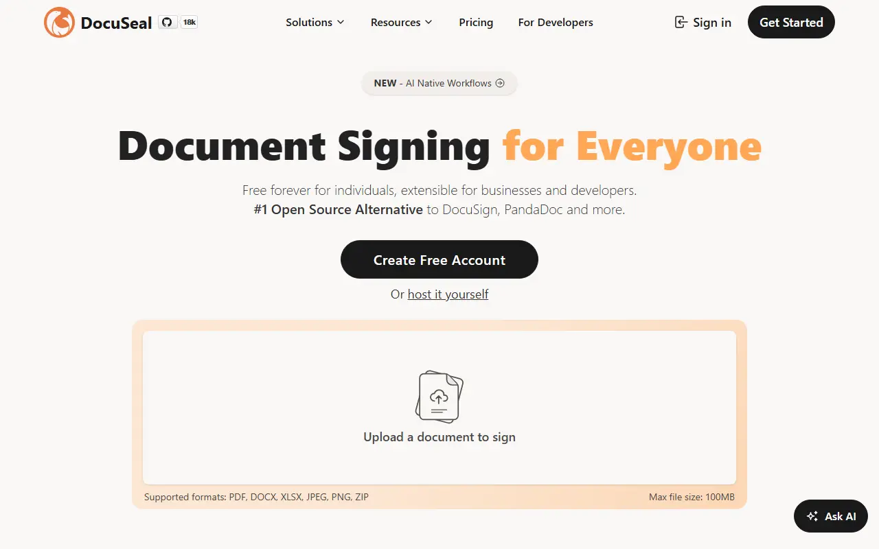 DocuSeal homepage screenshot