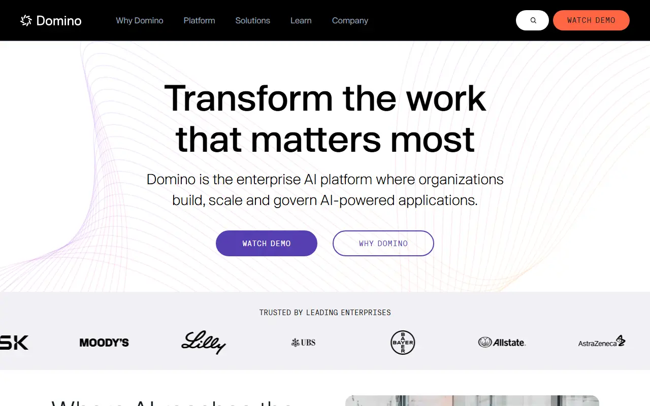 Domino Data Lab homepage screenshot