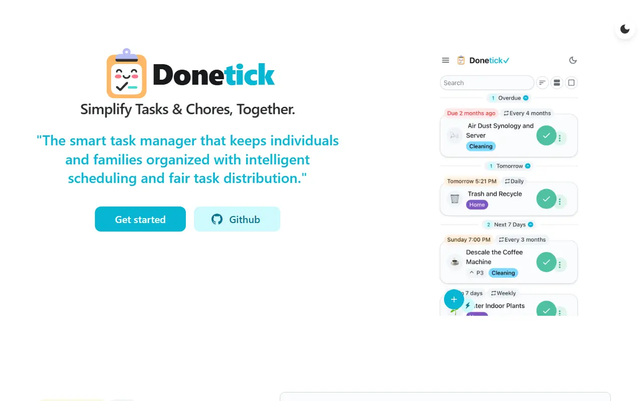 Donetick homepage screenshot