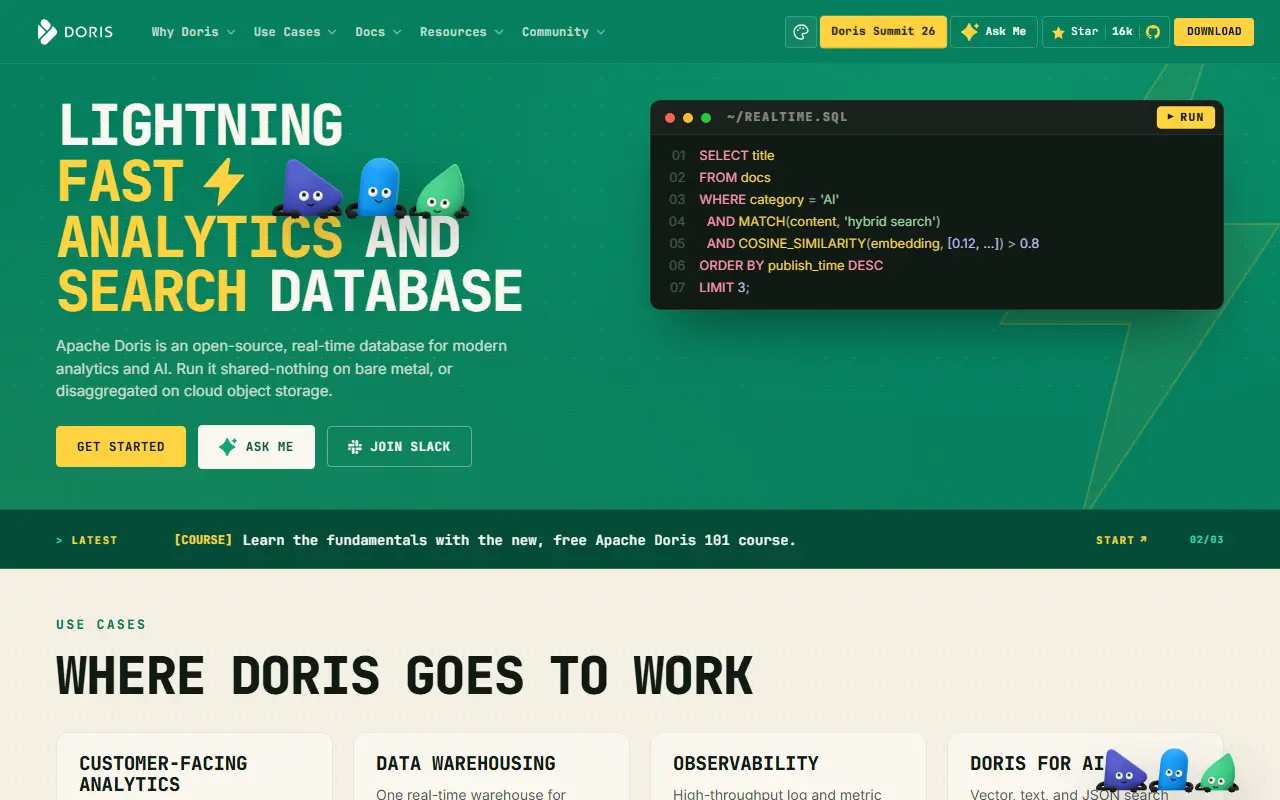 Apache Doris homepage screenshot