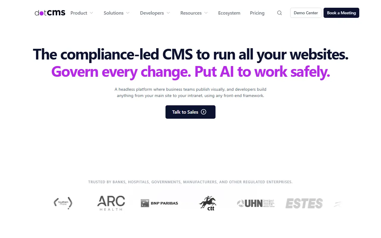 dotCMS homepage screenshot