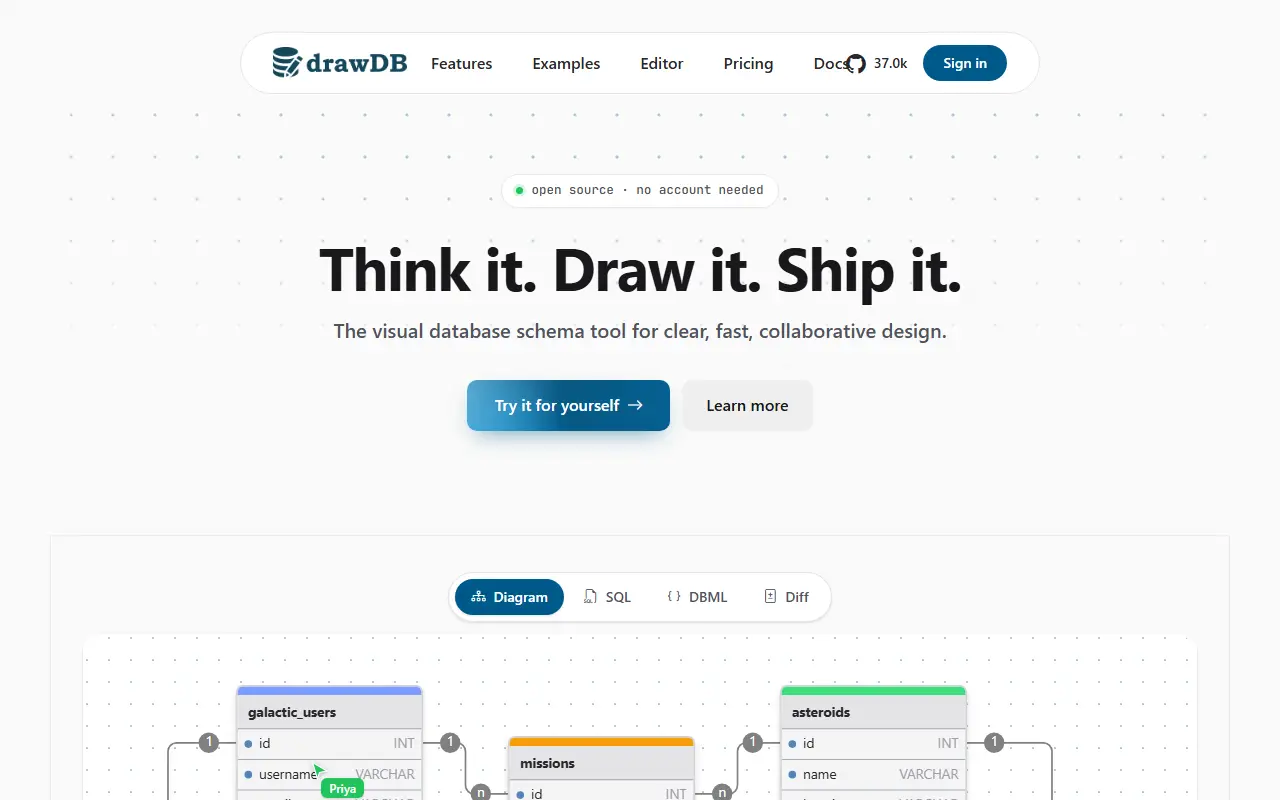 drawDB homepage screenshot