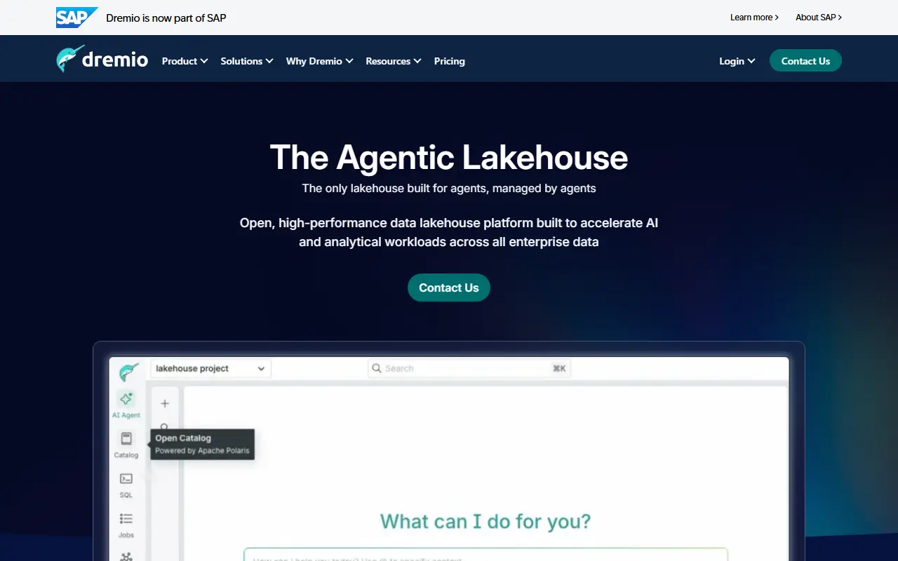 Dremio OSS homepage screenshot