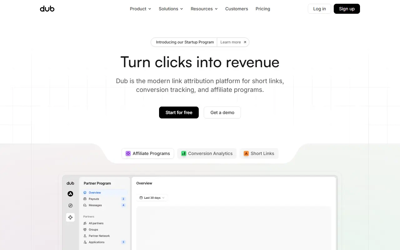 Dub homepage screenshot