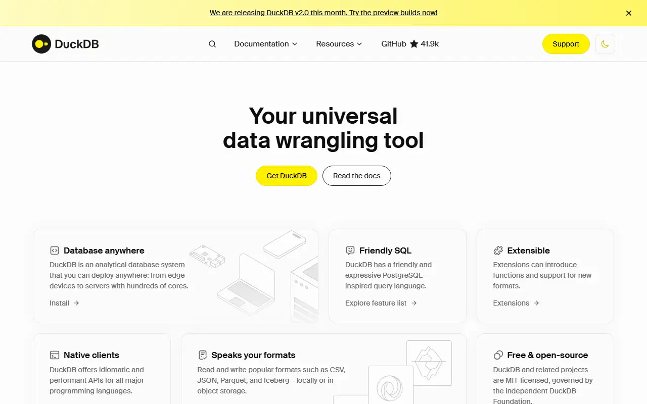 DuckDB homepage screenshot