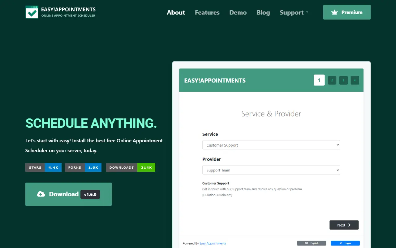 Easy!Appointments homepage screenshot