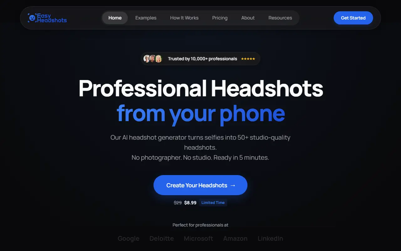 EasyHeadshots.ai homepage screenshot