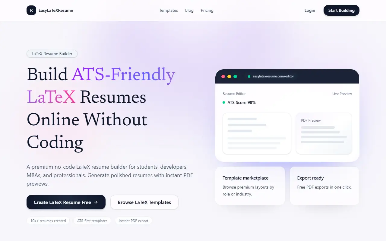 easylatexresume homepage screenshot