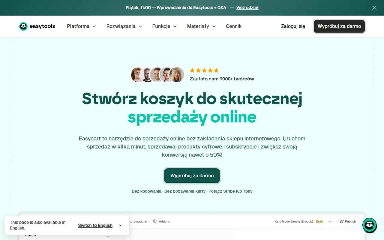 Easycart homepage screenshot