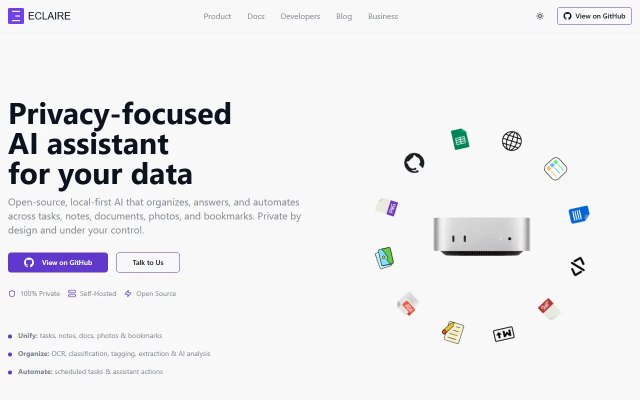 Eclaire homepage screenshot