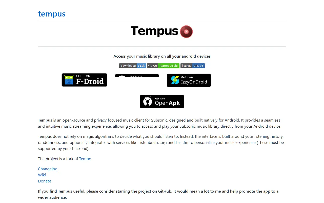 Tempus homepage screenshot