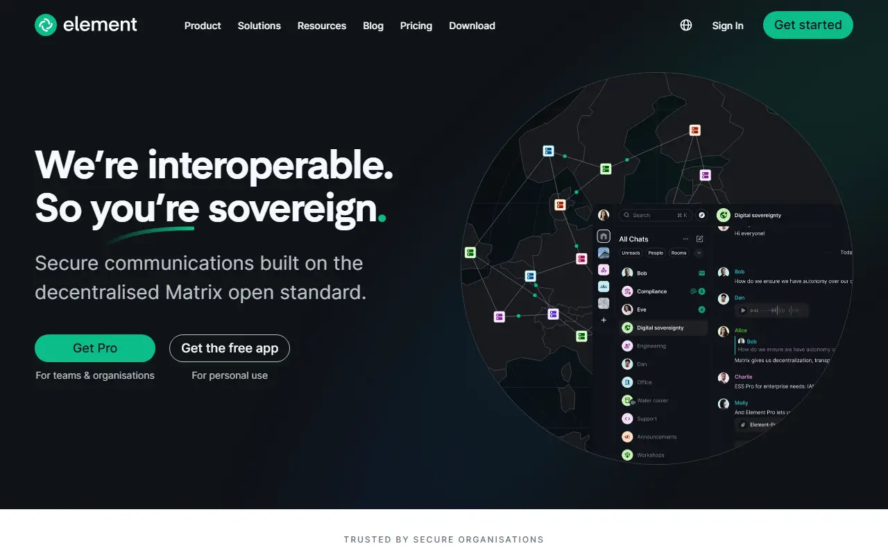 Element Android homepage screenshot