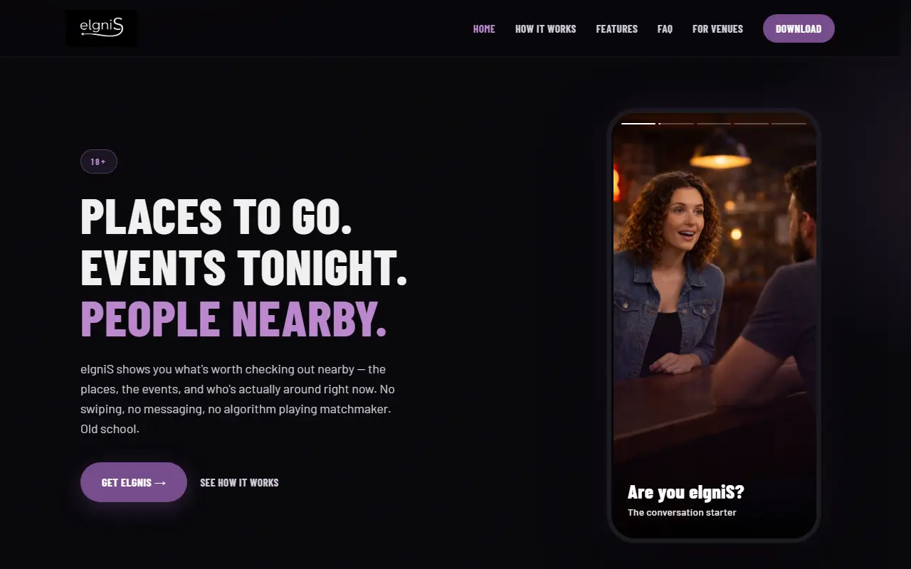 elgniS homepage screenshot