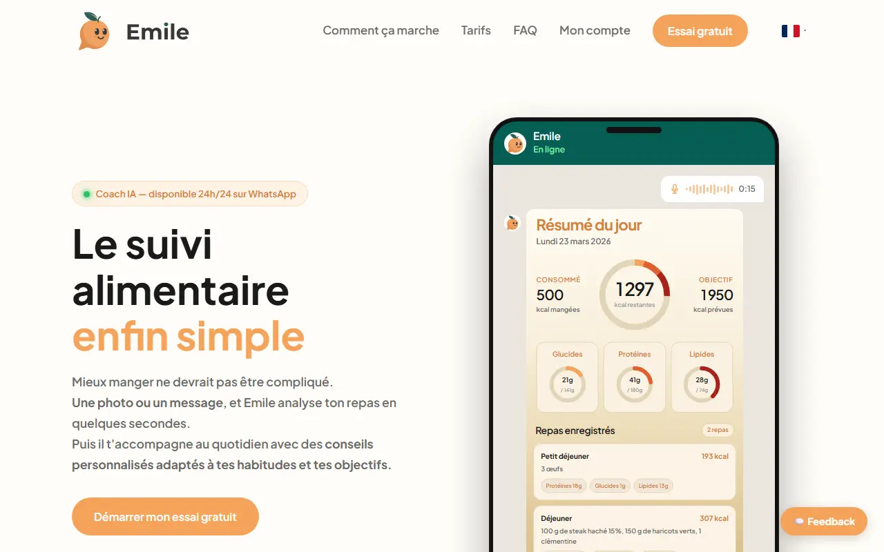Emile Nutrition homepage screenshot