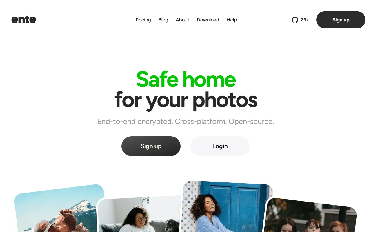 Ente homepage screenshot