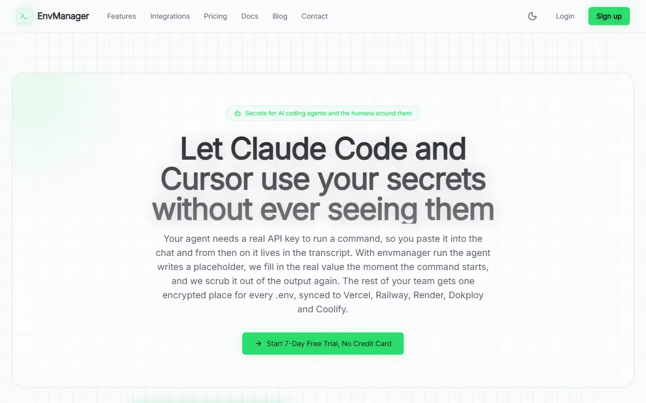 Envmanager homepage screenshot