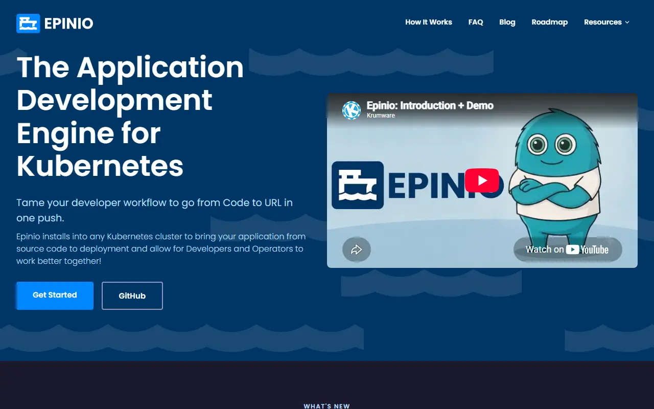 Epinio homepage screenshot