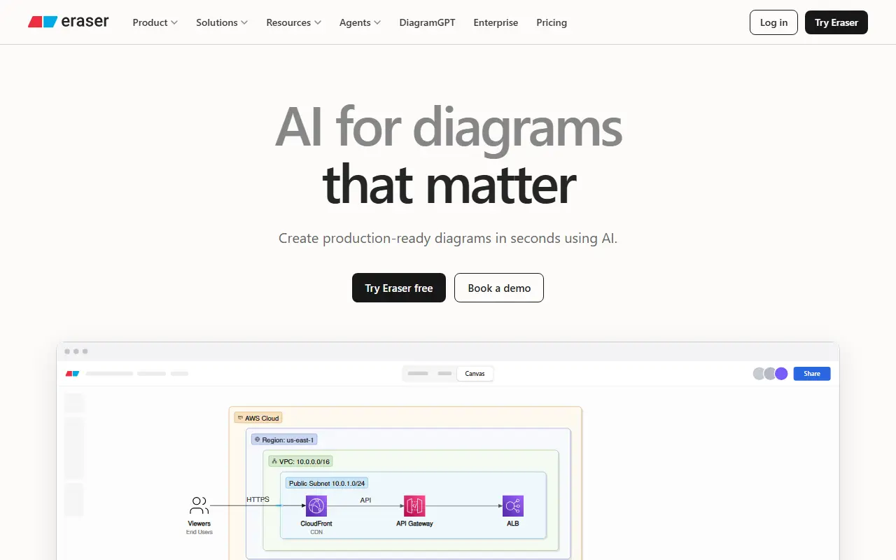 Eraser homepage screenshot