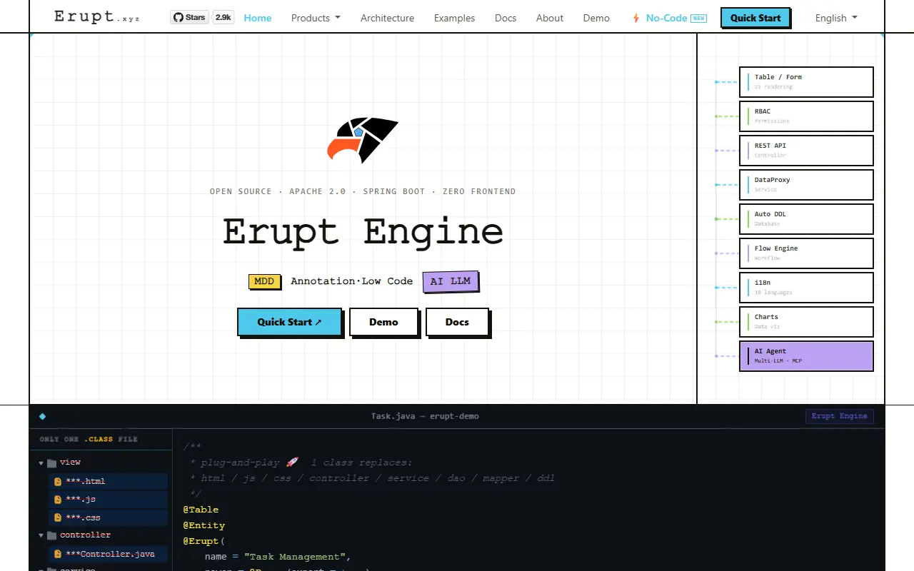 Erupt homepage screenshot