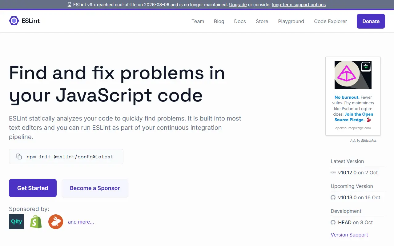 ESLint homepage screenshot