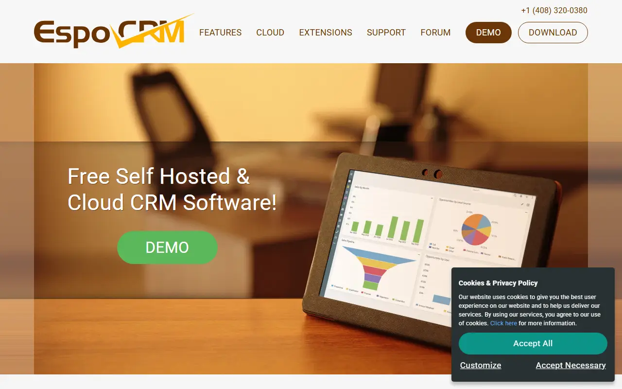EspoCRM homepage screenshot