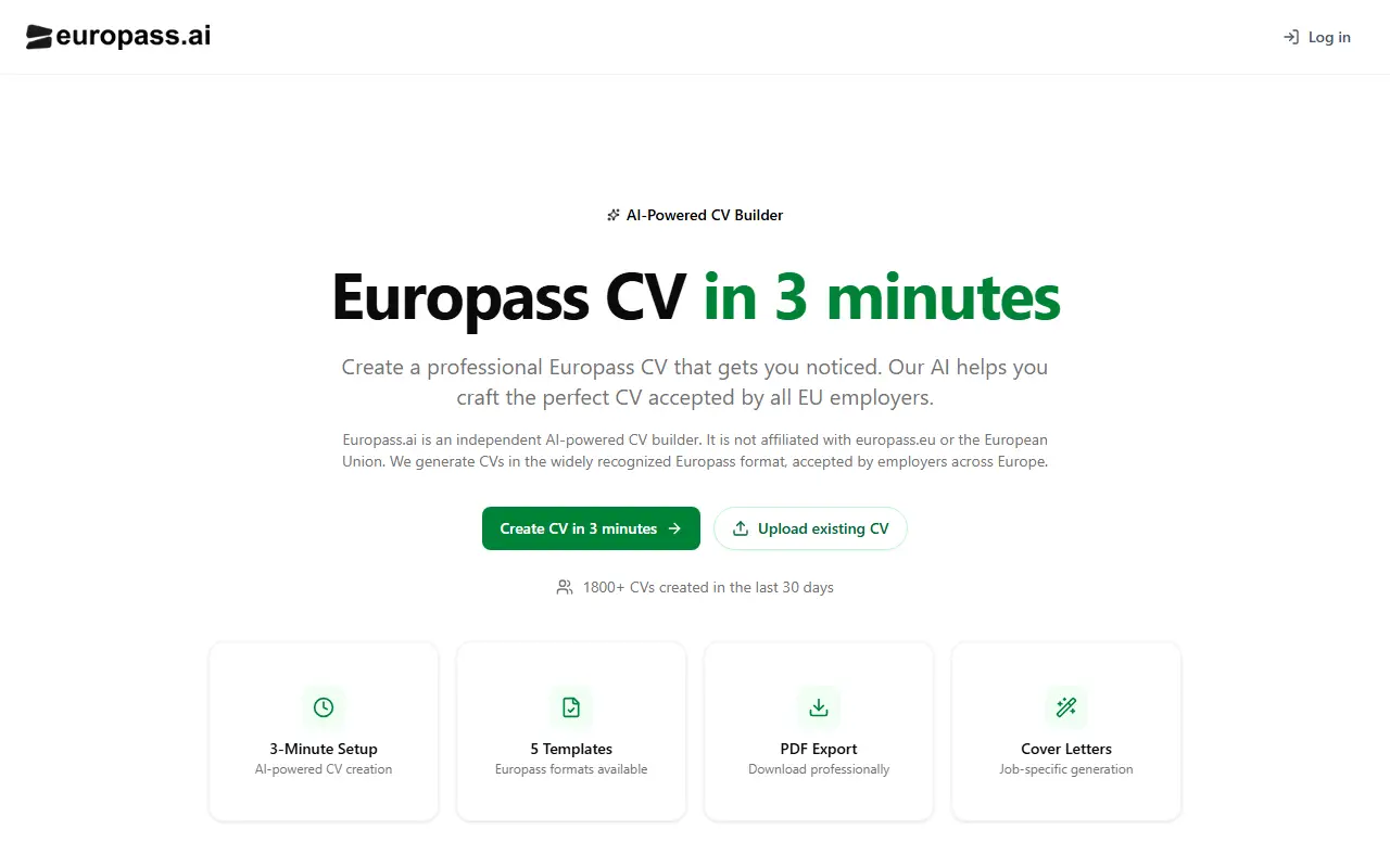 Europass AI homepage screenshot