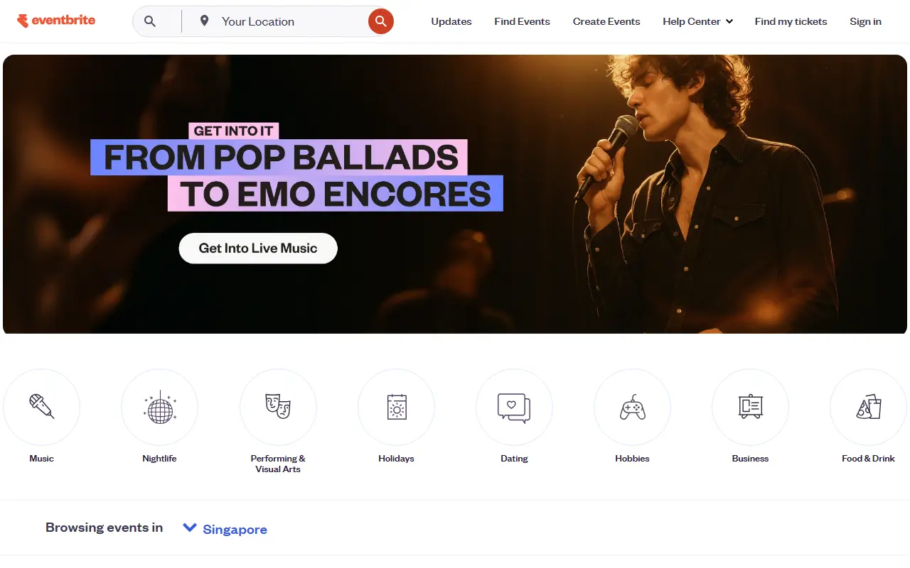 Eventbrite homepage screenshot