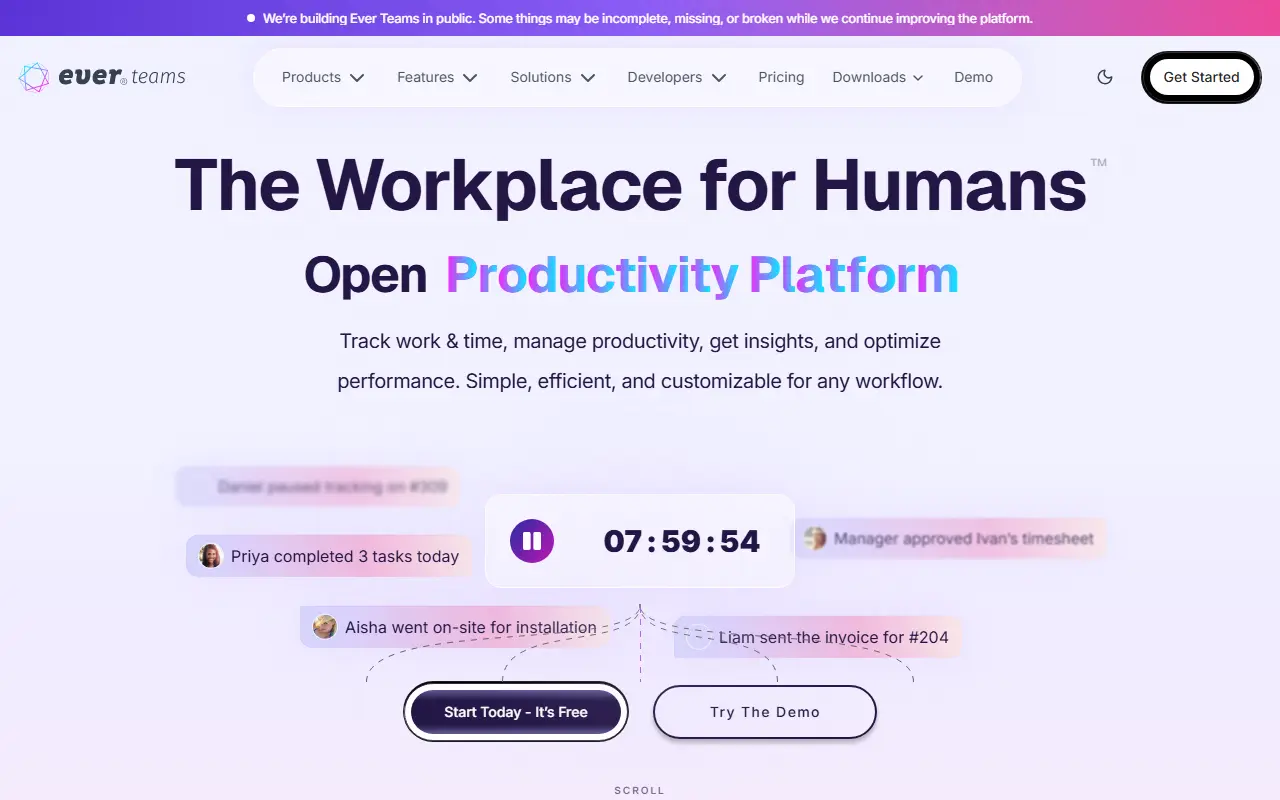 Ever Teams homepage screenshot
