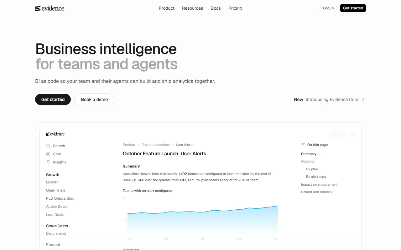 Evidence homepage screenshot