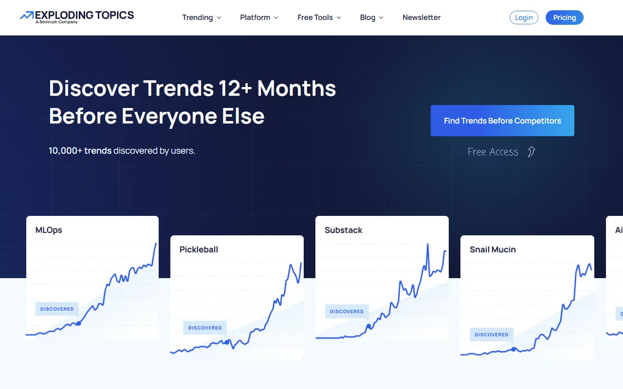 Exploding Topics homepage screenshot