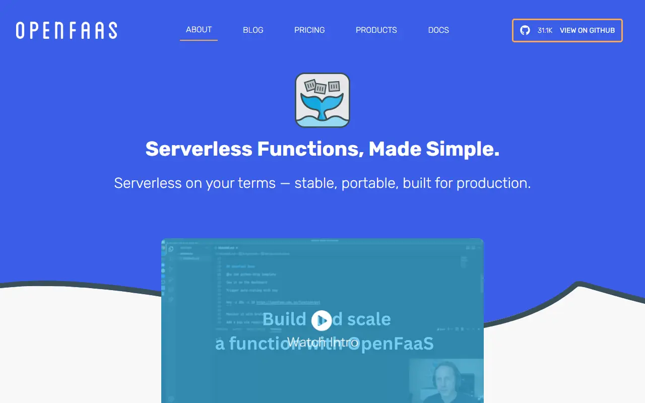 OpenFaaS homepage screenshot