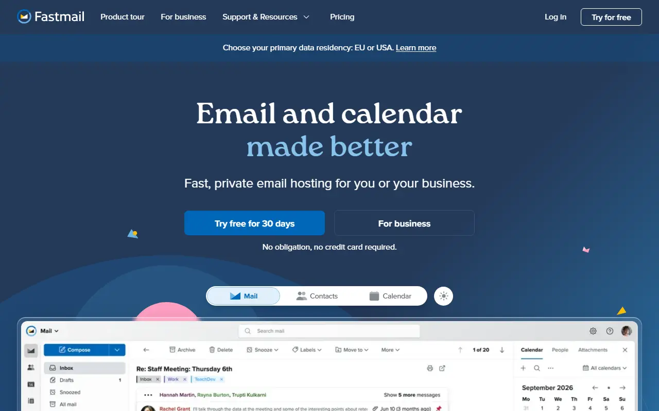 Fastmail homepage screenshot