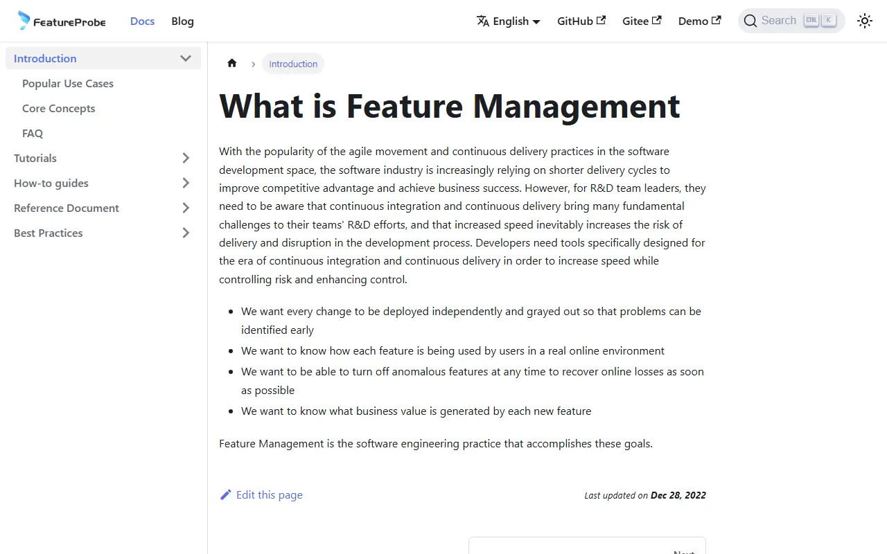 FeatureProbe homepage screenshot