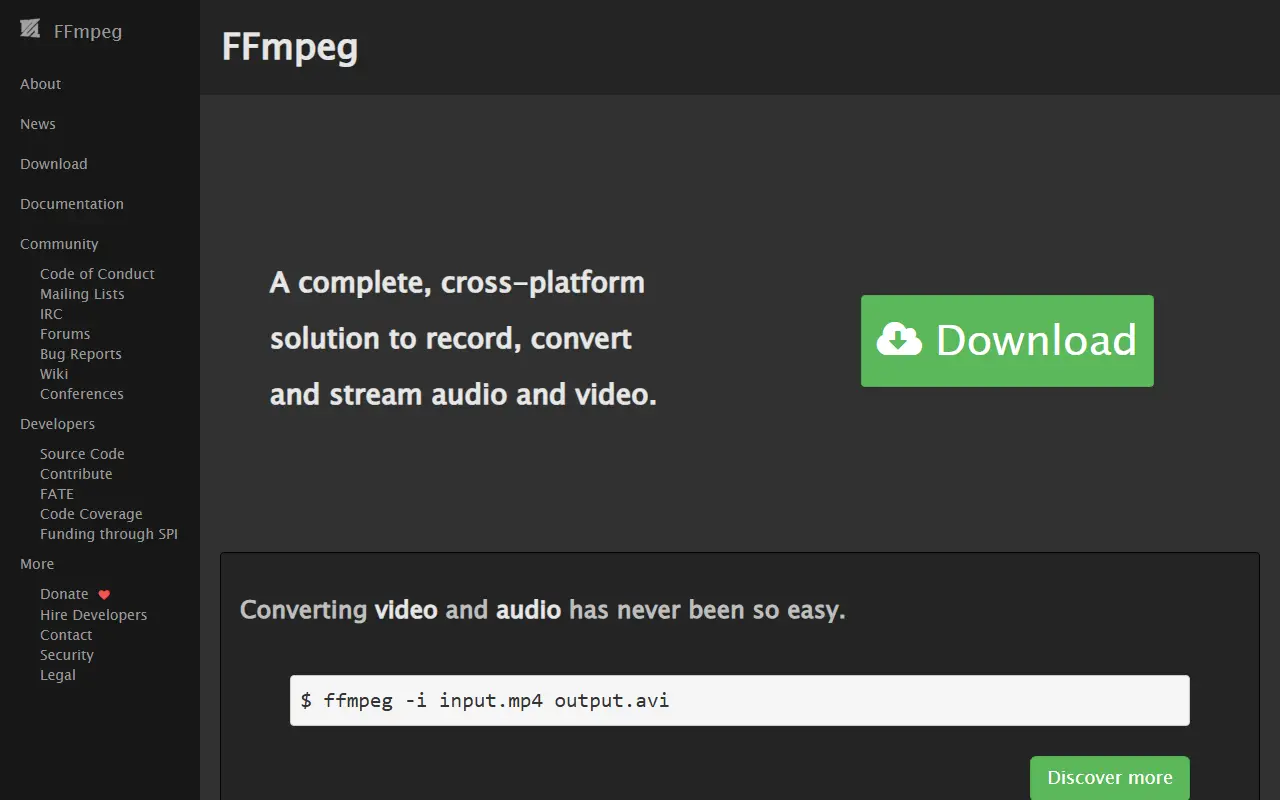 FFmpeg homepage screenshot