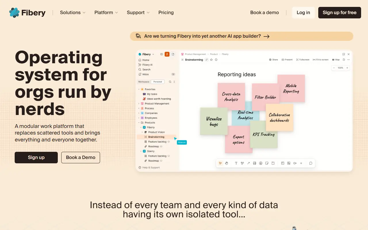 Fibery homepage screenshot