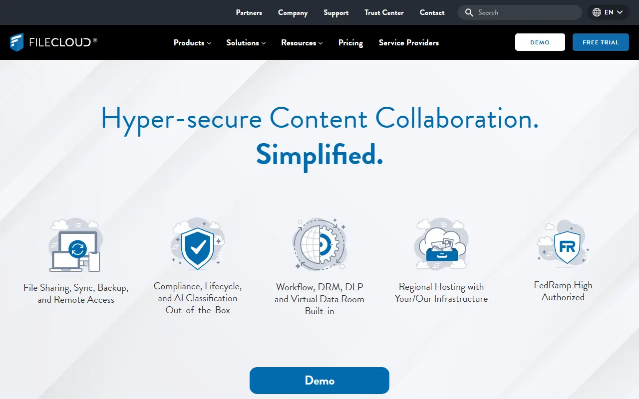FileCloud homepage screenshot