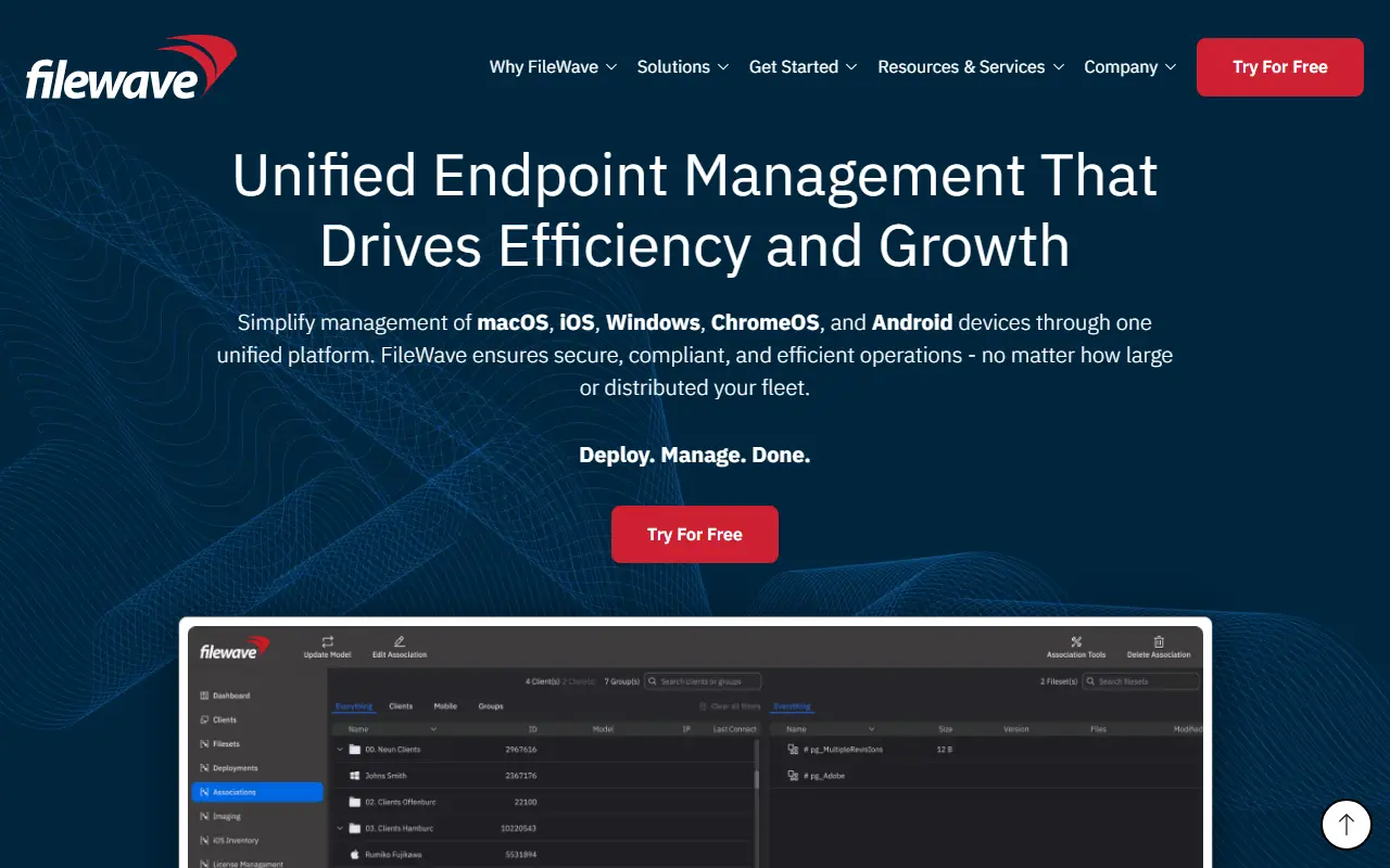 FileWave homepage screenshot