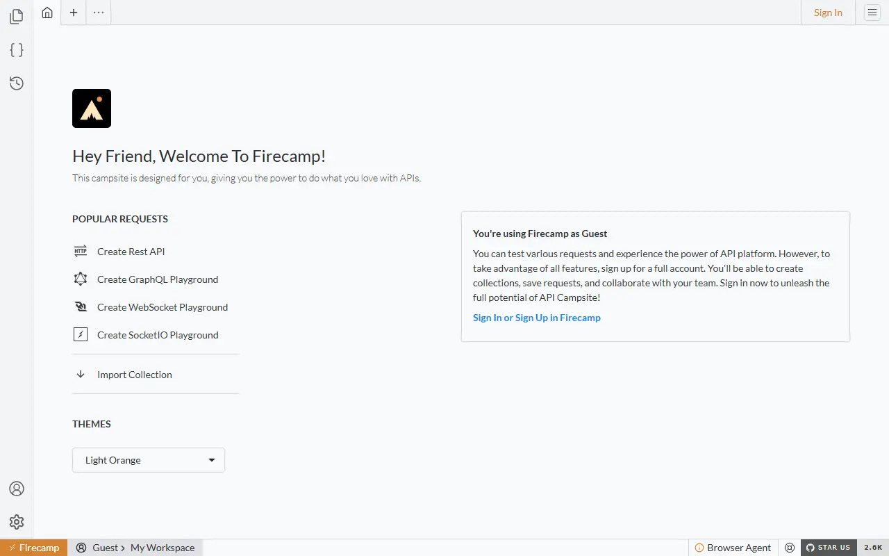 Firecamp homepage screenshot