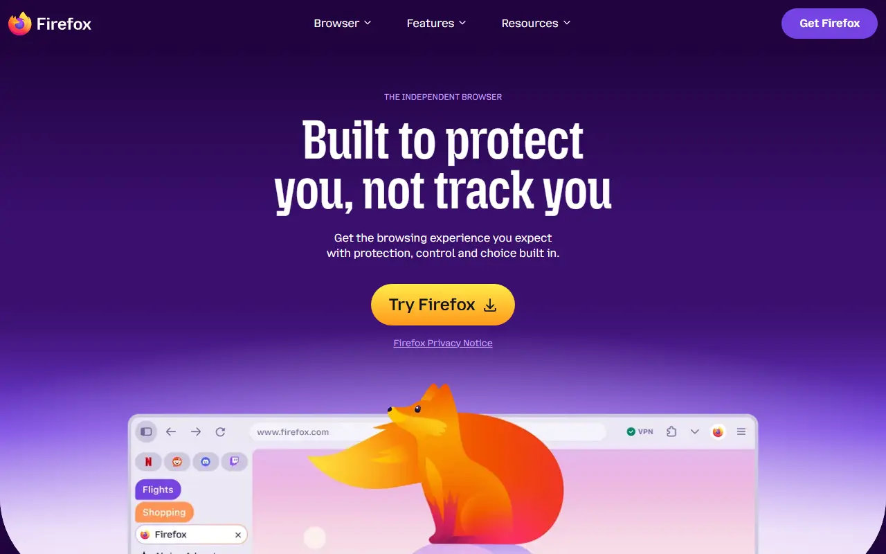 Firefox homepage screenshot
